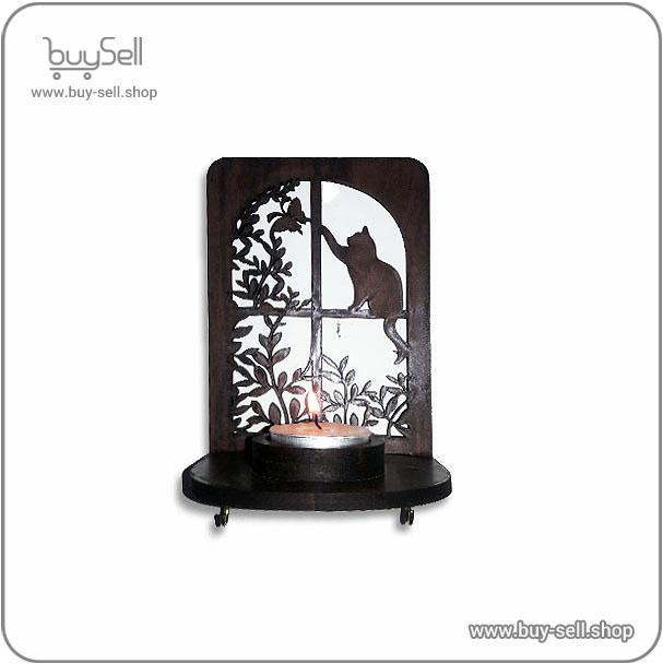 Laser cut template for a wall-mounted candle holder Playful Cat style